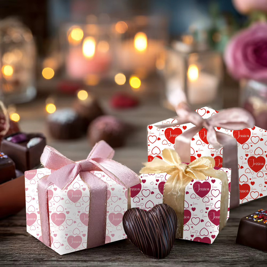 Joy-enlife Geschenkpapier mit individuellem Namen und Herzmuster für Valentinstag und Hochzeiten in Rosa, Schwarz und Rot (3 oder 6 Stück) - Bild 2