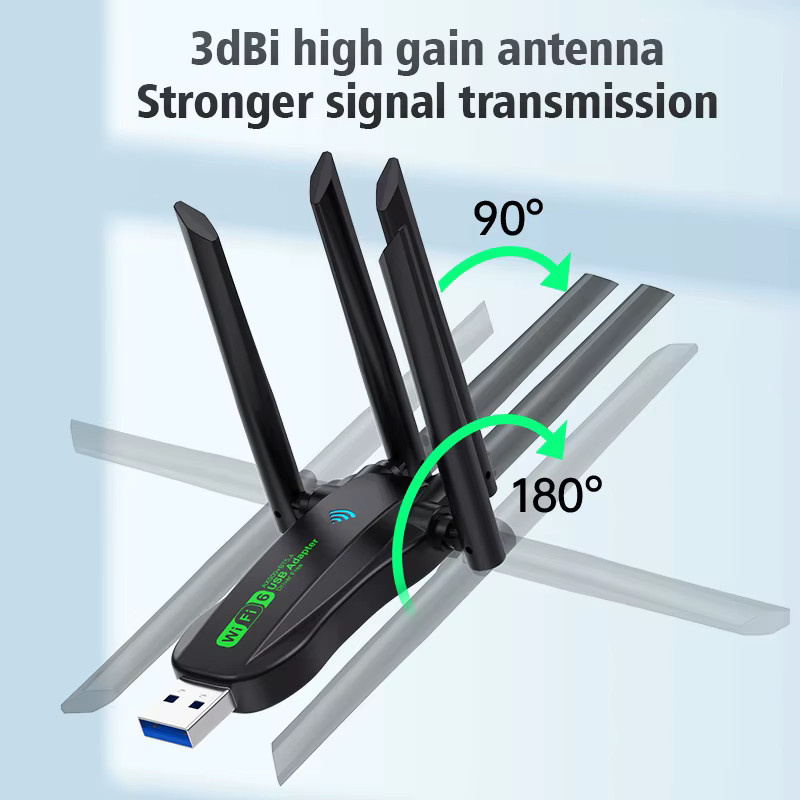 KEBIDUMEI AX900 WiFi 6 USB-Adapter mit Bluetooth 5.4, Dual Band 2,4 GHz/5,8 GHz und 4 Antennen, Black - Bild 3