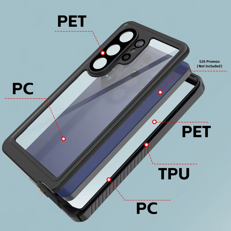 Wasserdichtes IP68 Aluminium-Gehäuse für Samsung Galaxy S26 S25 S24 S23 S22 Ultra Plus mit TPU-Schutz in Schwarz - Bild 3