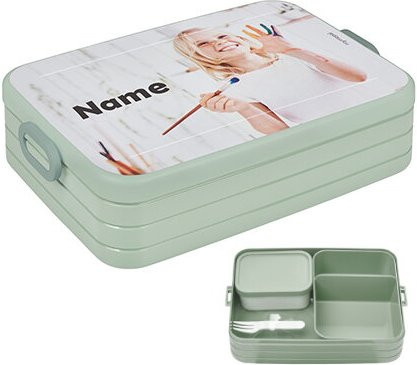 Mepal Bento Brotdose Large in Grün mit Trennfächern, Besteck und Mikrowelleneignung personalisierbar - Bild 1