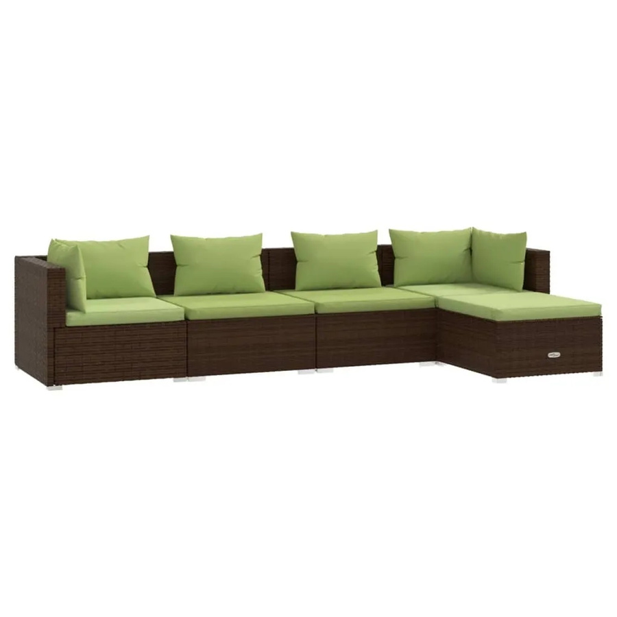 vidaXL 5-tlg Garten-Lounge-Set aus Poly-Rattan in Braun mit Kissen und Fußstütze - Bild 2