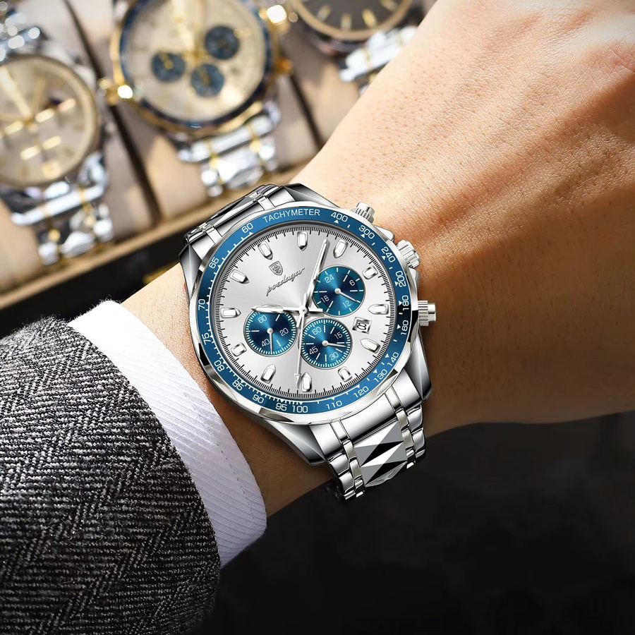 POEDAGAR Chronograph, Quarz, Edelstahl, Silber, Herren - Bild 5