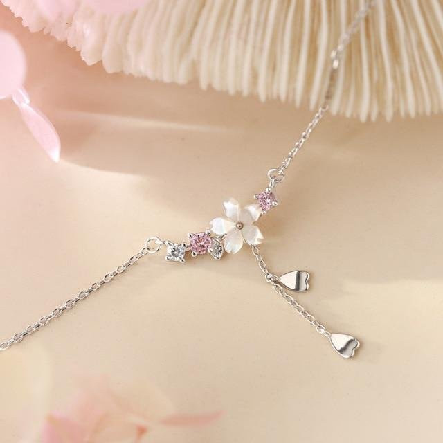 Halskette 925 Silber, Zirkonia, Kirschblütenanhänger, Damen - Bild 1