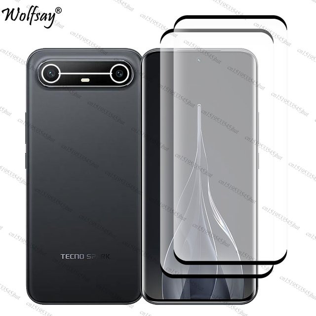 Tecno Spark Slim Displayschutzfolie aus gehärtetem Glas mit gebogenem Rand, 6,78 Zoll, transparent - Bild 1