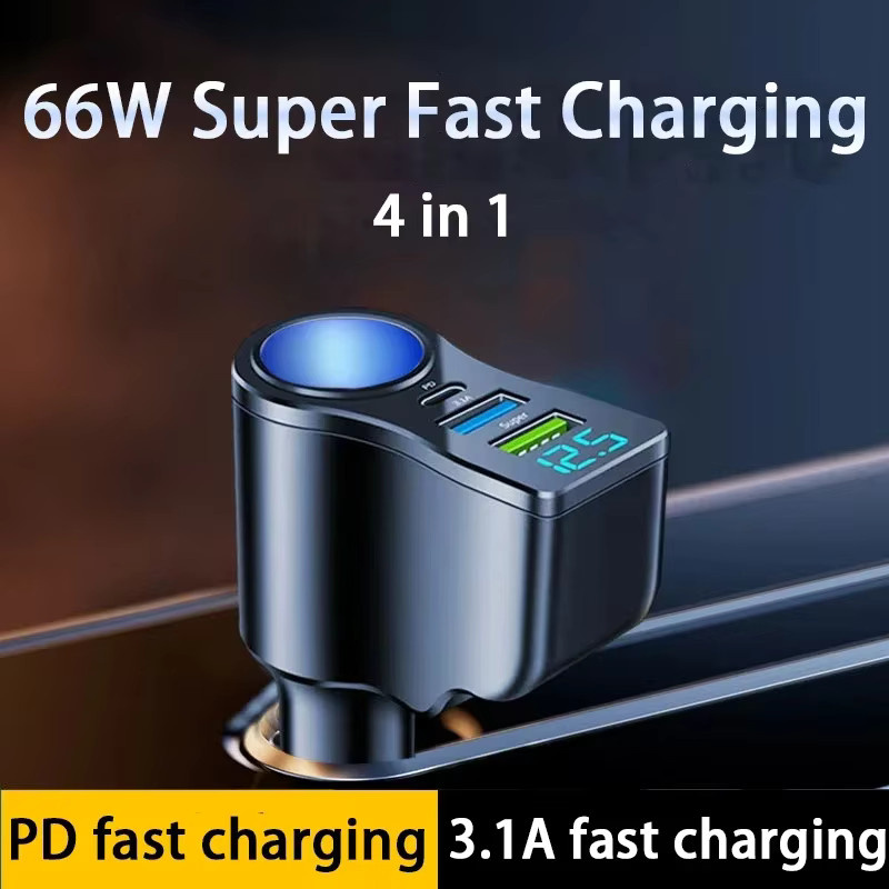 Digitales 66W Autoladegerät mit Dual-USB-Anschluss und Zigarettenanzünder-Konverter in Schwarz - Bild 3