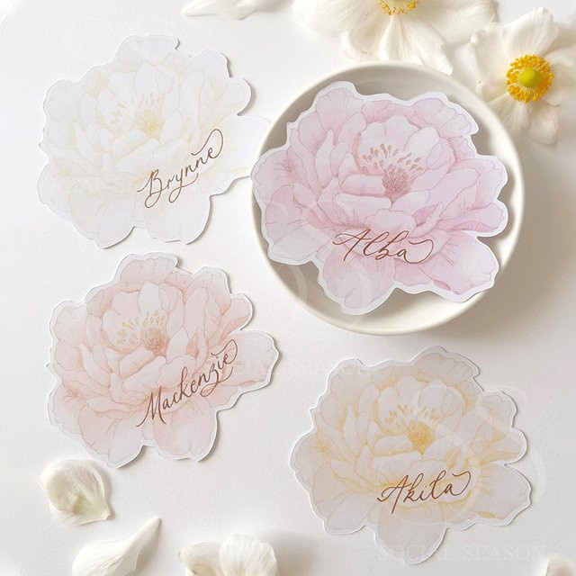 Personalisierte Tischkarten mit Pfingstrosen-Design in Pink für Hochzeiten und Partys - Bild 1