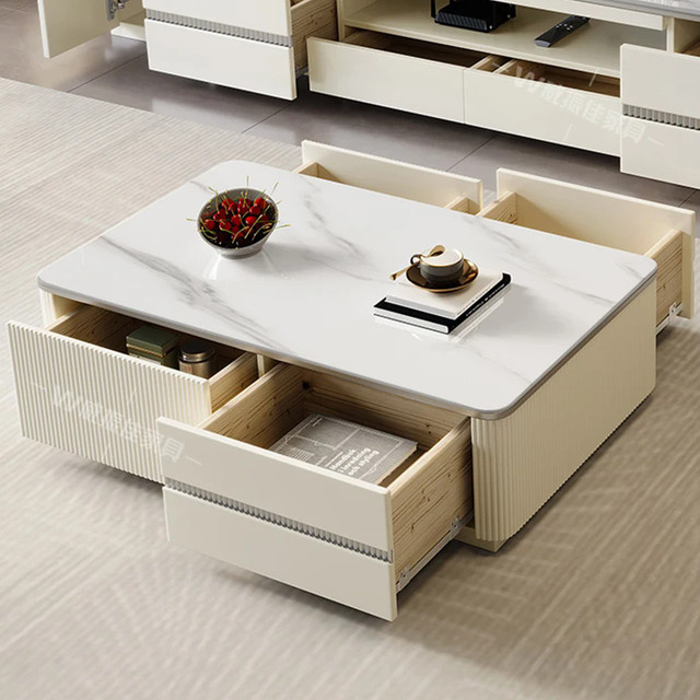 DUTRIEUX Designer Couchtisch aus Marmor im minimalistischen nordischen Stil, Farben: Beige, Grau, Weiß - Bild 1