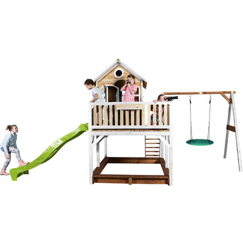 Axi Liam Spielhaus mit Summer Nestschaukel in Braun, Weiß und Lindgrün, B/H/T: 613 x 291 x 277 cm - Bild 2