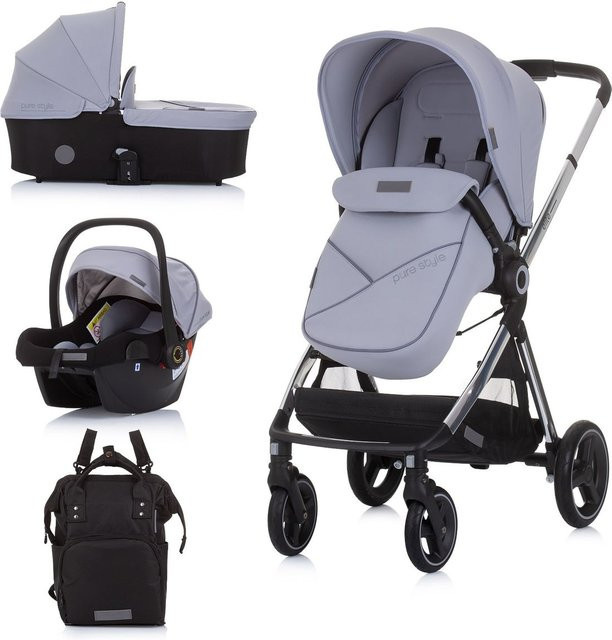Chipolino Kinderwagen Elite 3 in 1 i-Size Kombikinderwagen mit Babyschale, Sportsitz und Babywanne in Grau - Bild 1