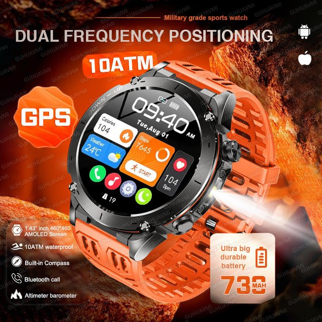 GUHUAVMI Smartwatch, GPS, Bluetooth, 10 ATM, Schwarz, Herren - Bild 1