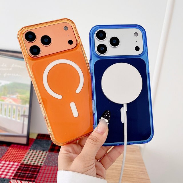 Apple MagSafe Handyhülle für iPhone 17 Air 16 Plus 15 14 13 12 Pro Max mit magnetischer kabelloser Ladung in Blau und Orange - Bild 1