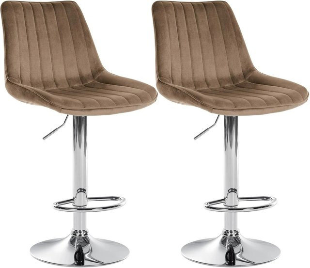 DELUKE Barhocker RIO 2er Set, Barstühle aus Samt in Braun mit Chromgestell und Rückenlehne, drehbar - Bild 1