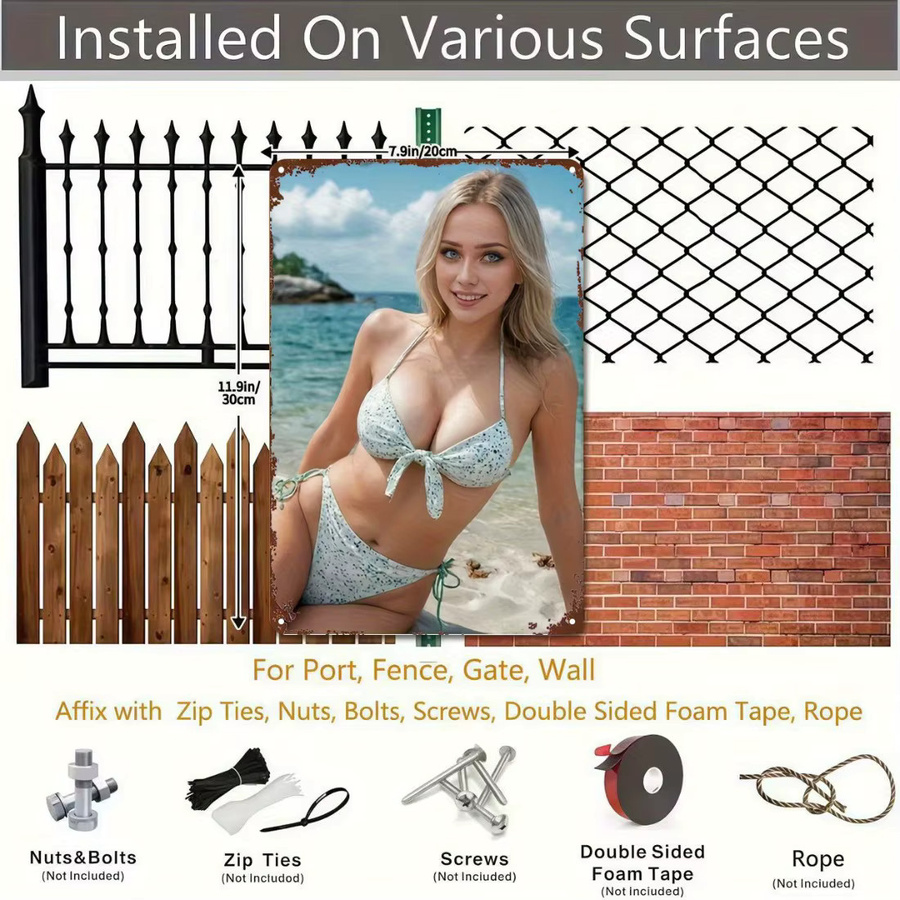 CIFBUY Strandschild aus Metall als Wanddekoration mit Bikini-Modellkunst, wasserdicht und rostfrei, B/H: 20,3 x 30,5 cm - Bild 3
