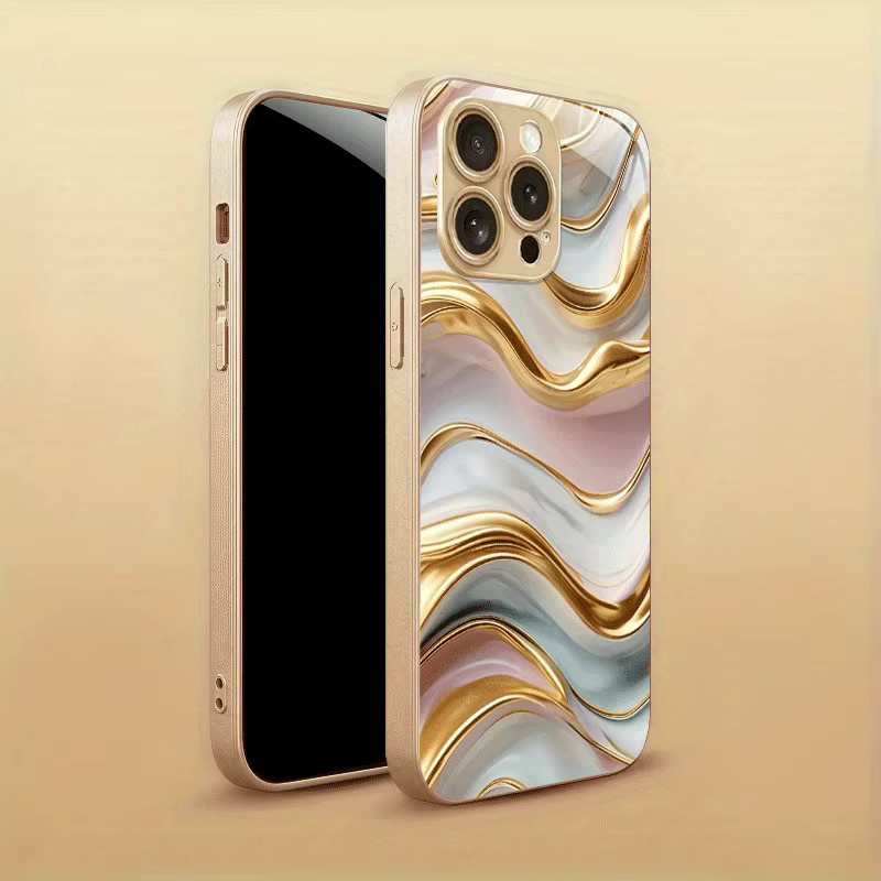 Handyhülle aus gehärtetem Glas mit Marmor Stein Muster in Gold Metallic für iPhone 11 bis iPhone 17 Pro Max Plus und weitere Modelle - Bild 2