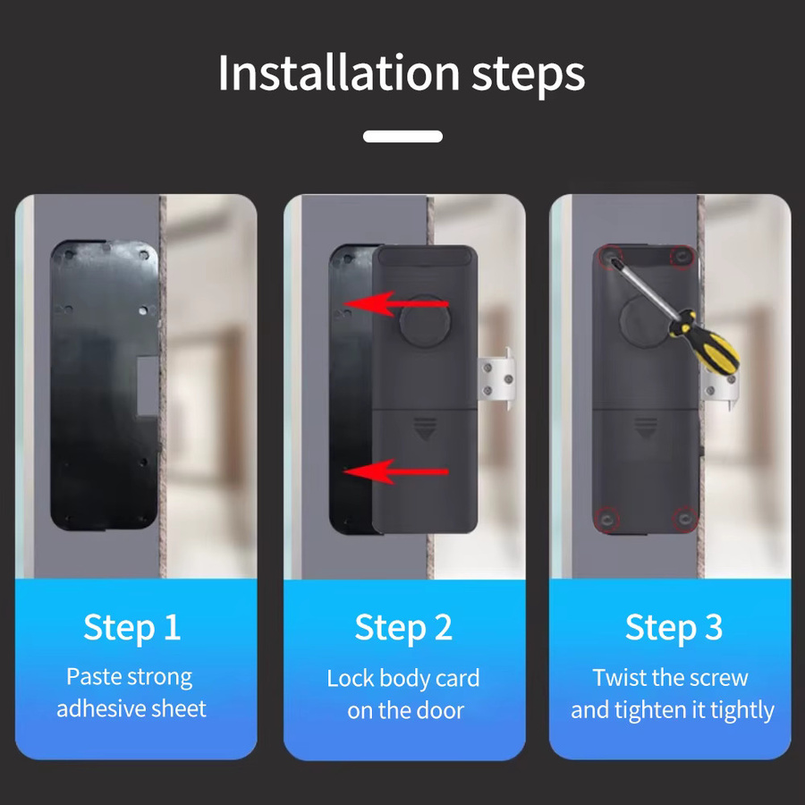 LUCKING DOOR Smartes digitales Schiebe-Glas-Türschloss in Schwarz mit Biometrischem Fingerprint, Passwort, RFID Karte und TTLOCK App Steuerung inklusive G2 - Bild 5