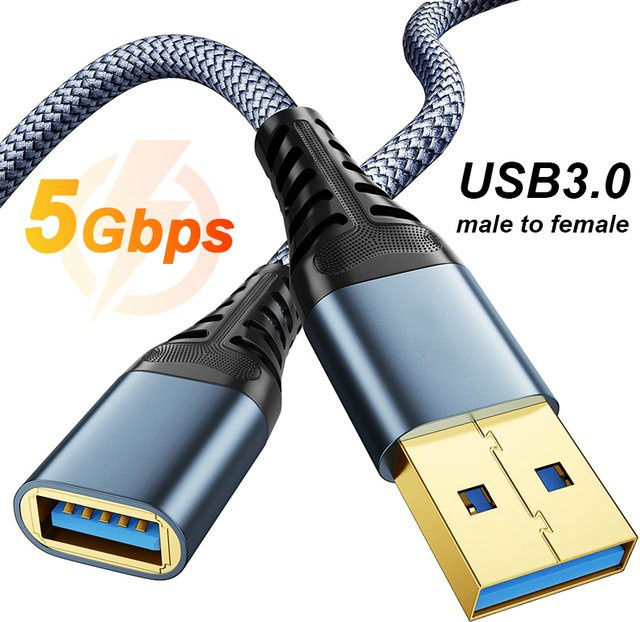 USB 3.0 Verlängerungskabel in Grau mit geflochtenem Nylon-Design, Stecker auf Buchse Datenkabel für PC, Laptop und Smart TV - Bild 1