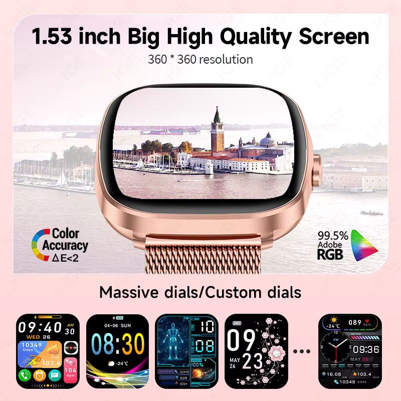 LIGE Smartwatch für Damen und Herren mit Herzfrequenz- und Schlafüberwachung, Bluetooth-Anruf und wasserdicht, in Gold und Schwarz - Bild 2