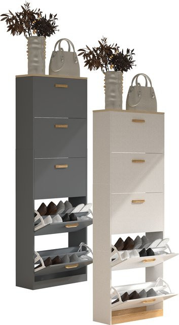 VCM Schuhschrank Halom XL aus Holz mit 5 Klappen für Flur und Diele, H x B x T: 170 x 59 x 22 cm - Bild 1