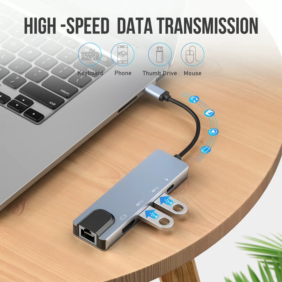 Lemorele TC15 USB-C Dockingstation mit 5 Ports USB 3.0 und HDMI 4K@30Hz Hub Splitter für Laptop und Drucker - Bild 3