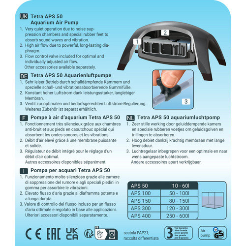 TETRA Aquarium Luftpumpe APS 50 in Schwarz - Bild 2