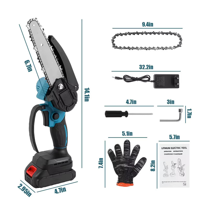 Bromose Mini-Kettensäge 6 Zoll in Blau mit 2 x 21V Akku und automatischer Ölschmierung - Bild 3