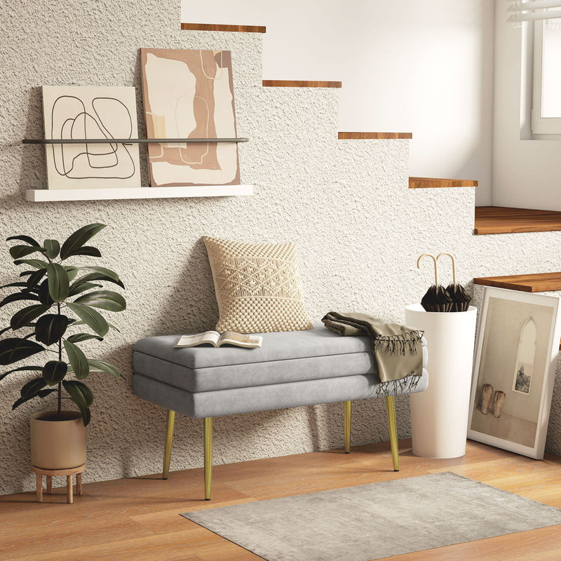 HOMCOM Bettbank mit verstecktem Stauraum in Grau mit Polsterung und Metallgestell, B/T/H: 79,5 x 37,5 x 43 cm - Bild 2