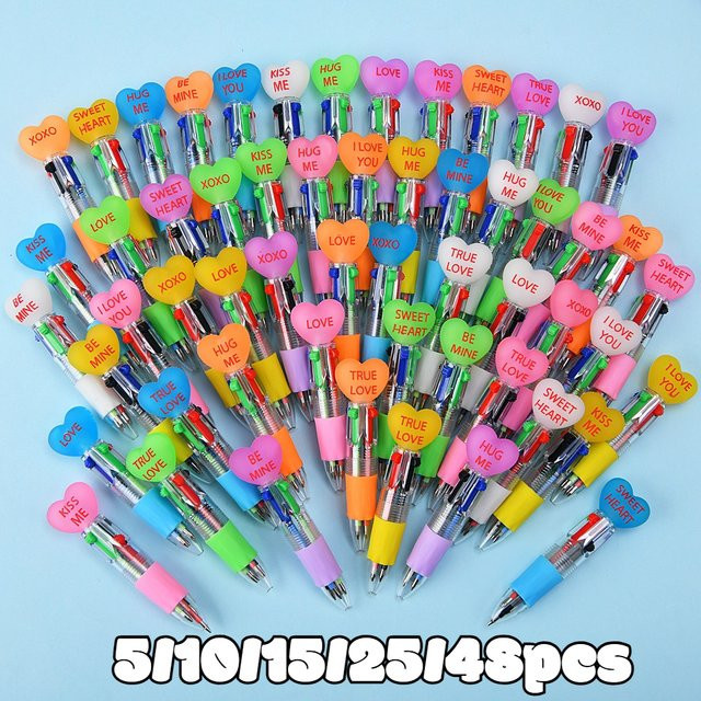 TWBEB 4-Farben-Kugelschreiber mit Liebesherz-Design in Transparent und Multicolour für Schule und Tagebuch - Bild 1