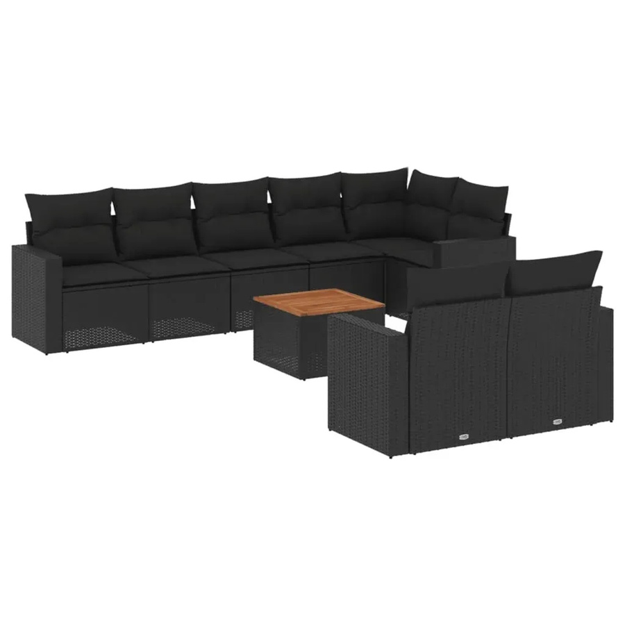 vidaXL 9-tlg. Garten-Sofagarnitur in L-Form aus schwarzem Poly-Rattan mit Kissen und pulverbeschichtetem Stahlgestell - Bild 2