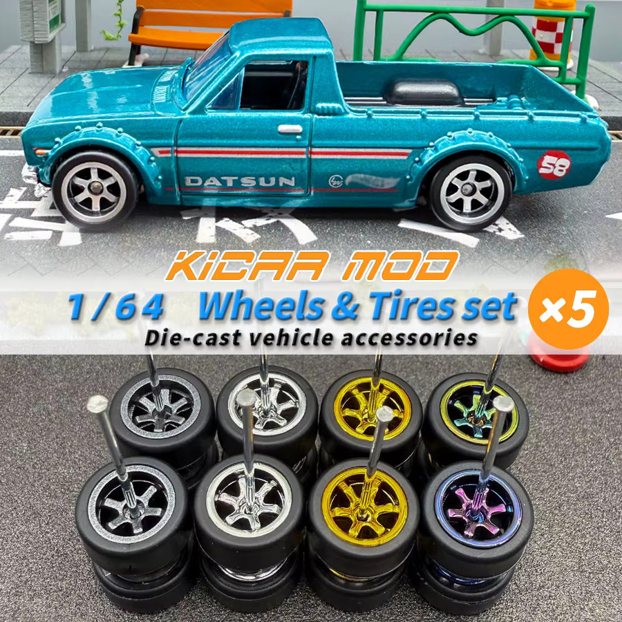 KICARMOD Q Autoräder mit abnehmbaren Slicks Gummireifen, 1:64, 5-teiliges Set - Bild 1