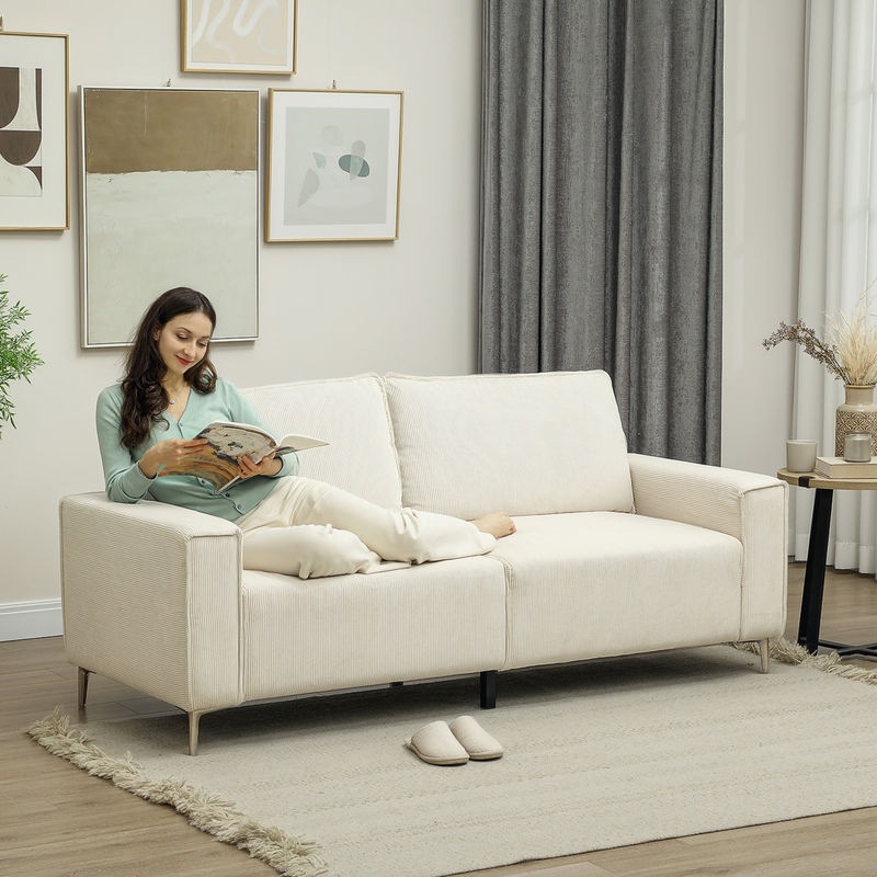 HOMCOM 3-Sitzer Sofa mit Cordbezug und Federkern in Cremeweiß, B/T/H: 193 x 77 x 80 cm - Bild 2