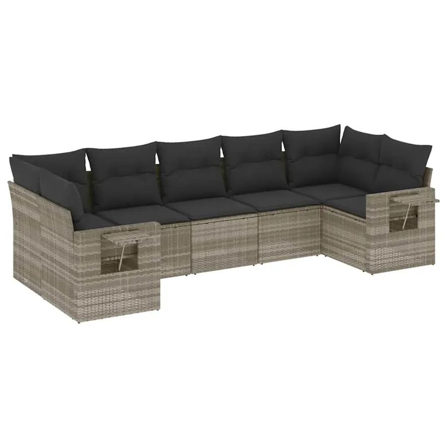 vidaXL 7-teilige Garten-Sofagarnitur in L-Form aus Poly Rattan mit Kissen in Hellgrau - Bild 2