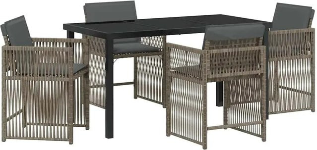 vidaXL Garten Essgruppe 5-teilig aus Poly-Rattan in Grau mit Glastisch und Stahlrahmen - Bild 1
