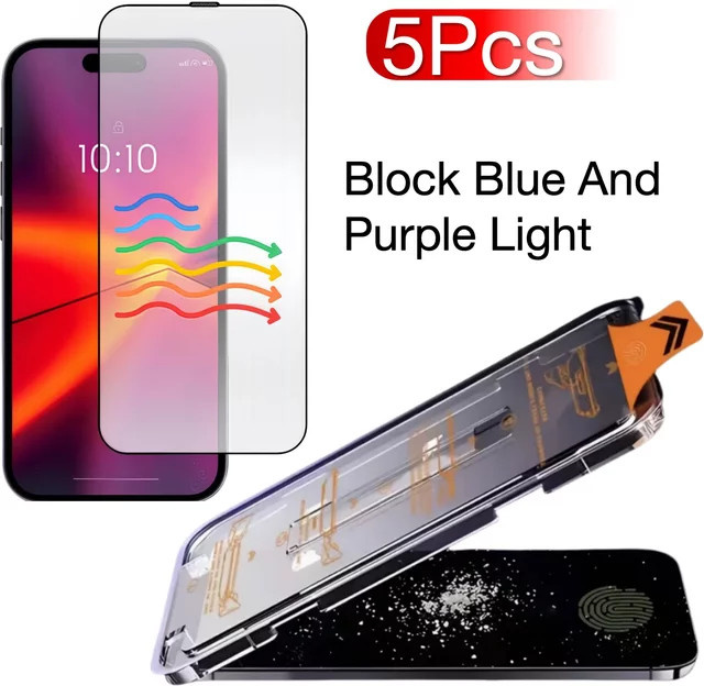 5 Stück gehärtetes Schutzglas für Apple iPhone mit Blaulichtfilter, passend für Modelle iPhone 17, 16, 16e, 15 Pro Max, 14 Plus, 13, 12 Mini, 11, XR, XS, transparent - Bild 1