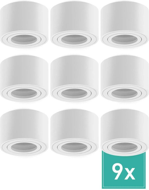 Oktaplex 9er Set Aufbauspot aus Aluminium in Weiß für LED-Module, verstellbarer Deckenspot mit 230V Anschluss - Bild 1