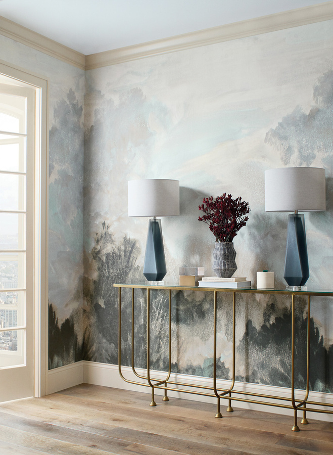 Thibaut Mural Twilight Wandtapete in Grau mit abstraktem botanischem Design aus Vlies - Bild 1