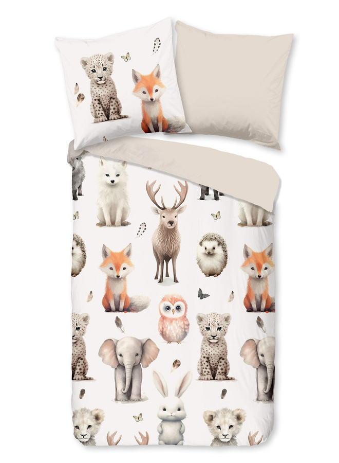 Good Morning Kids Flanell Bettwäsche Sven Tierbabys Wildtiere beige/weiß, B/H: 135 x 200 cm mit Kissenbezug 80 x 80 cm - Bild 1