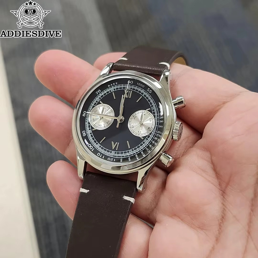 Addiesdive Armbanduhr Chronograph, Quarz, Edelstahl, Leder, Herren - Bild 5