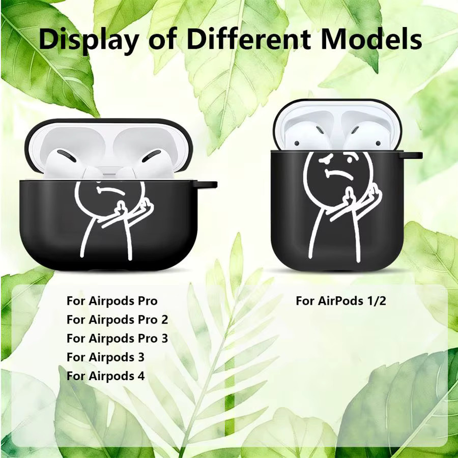 Schutzhülle für Apple AirPods Pro (1, 2, 3) und AirPods 4 mit lustigen Stickman-Figuren in Schwarz - Bild 3