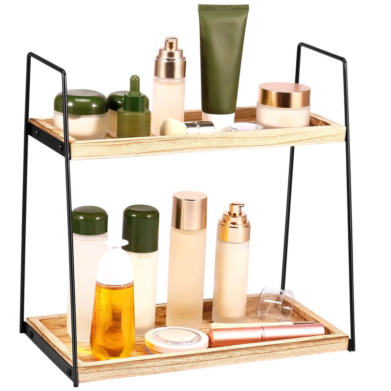 Willstar Badezimmer-Organizer aus Holz, 2-stöckiges Aufbewahrungsregal für Waschtisch und Kosmetik, Braun - Bild 7