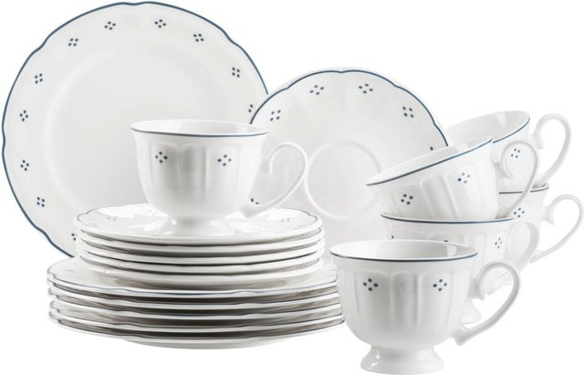 Mäser Kaffeeservice Lova aus Porzellan mit gepunktetem Design in Weiß, Blau und Rot - Bild 1