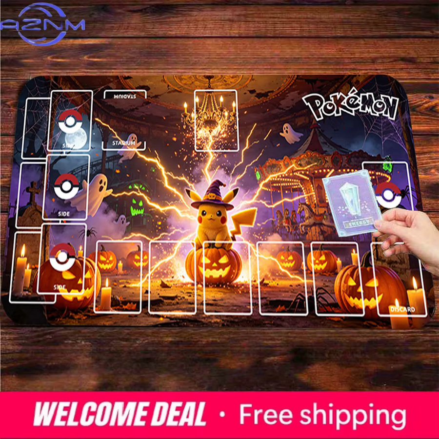 Potdemiel Pokémon TCG Spielmatte Halloween Hexen-Pikachu, rutschfestes Gaming-Mauspad und Schreibtischunterlage, mehrfarbig - Bild 2