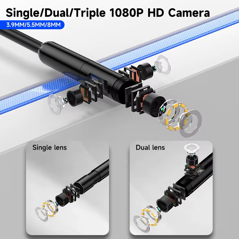 ZYPUSON 1080P HD-Endoskop mit 7 Zoll IPS-Bildschirm und Licht, IP67 wasserdicht, 1-15m Hartkabel, Schwarz - Bild 3