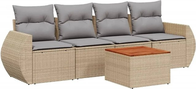 vidaXL 5-teilige Garten-Sofagarnitur aus Polyrattan in Beige mit Kissen und Metallgestell - Bild 1