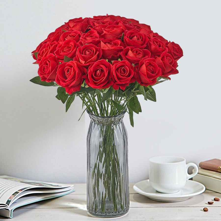 500 Stück Künstliche Rote Rosen von Buying Solutions, MB als Realistischer Strauß aus Samt und PE für Hochzeit, Party und Dekoration - Bild 3