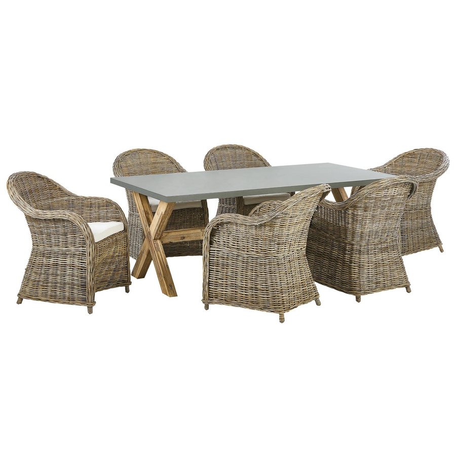 Beliani Gartentisch Set SUSUA/OLBIA in Grau, Beige und Weiss mit Rattan-Optik, B/T/H: 200 x 100 x 90 cm - Bild 2