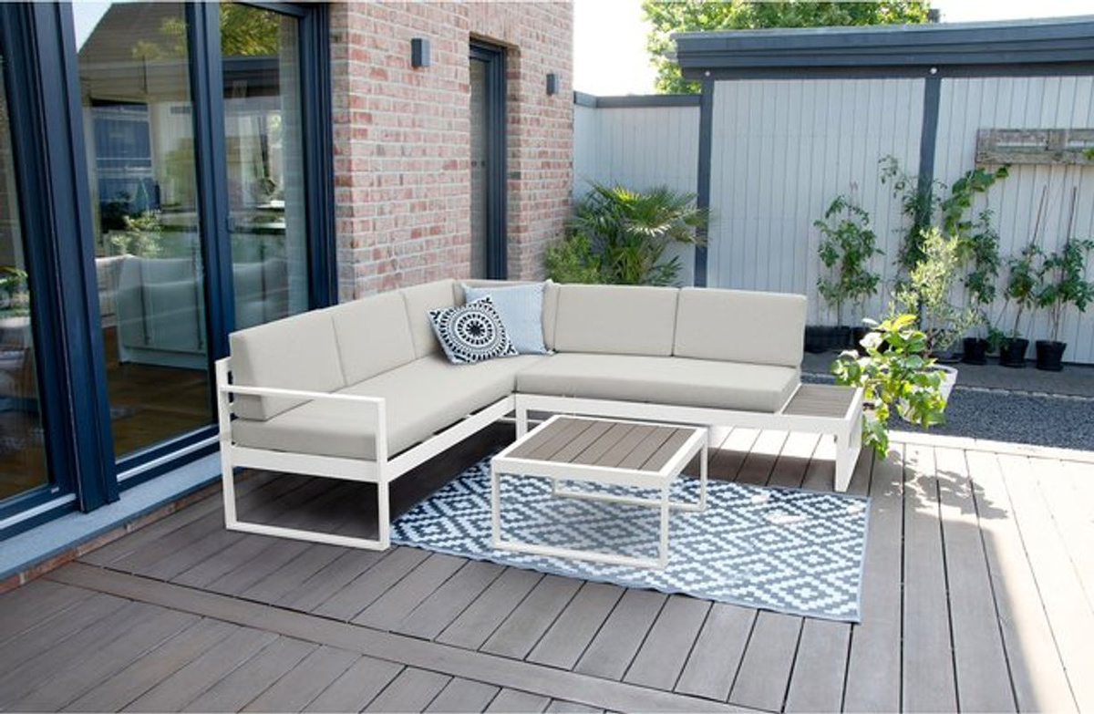 BELLAVISTA Home & Garden Lounge Lima 3-teilige Ecklounge aus Aluminium in Weiß/Grau mit Polstern - Bild 4