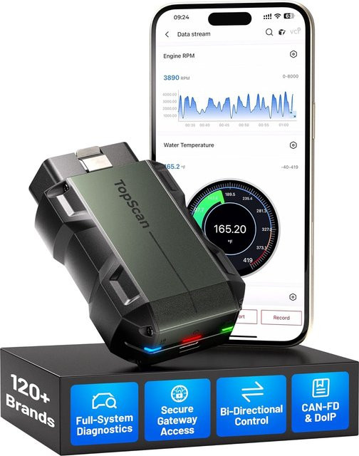 TOPDON Topscan Master OBD2 Scanner Bluetooth, kabelloses bidirektionales Allsystem-Diagnosegerät für iOS und Android, Schwarz - Bild 1