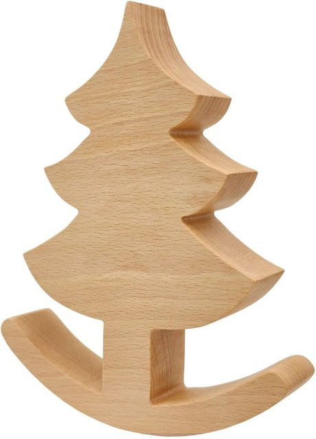 Erst-Holz Tischdeko 3er-Set aus geölter Buche in Stern, Baum und Schaukel-Pferd Design, Farben: Braun und Beige - Bild 1
