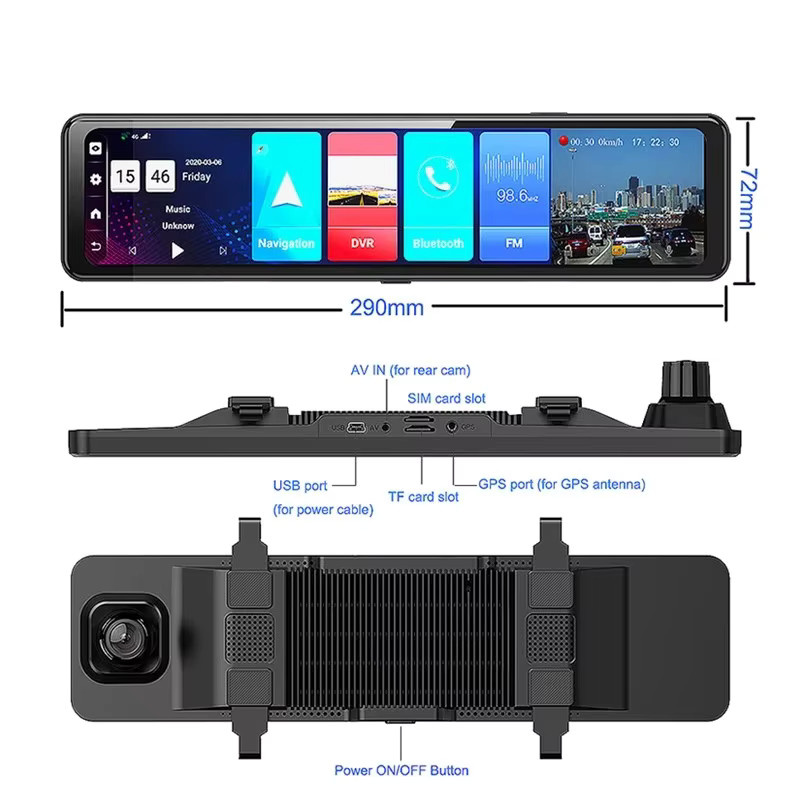 Winkcron 12 Zoll Dash Cam Rückspiegel mit 4G, GPS, WIFI und ADAS, FHD 1080P Android 8.1 Dash Cam Recorder in Schwarz - Bild 5