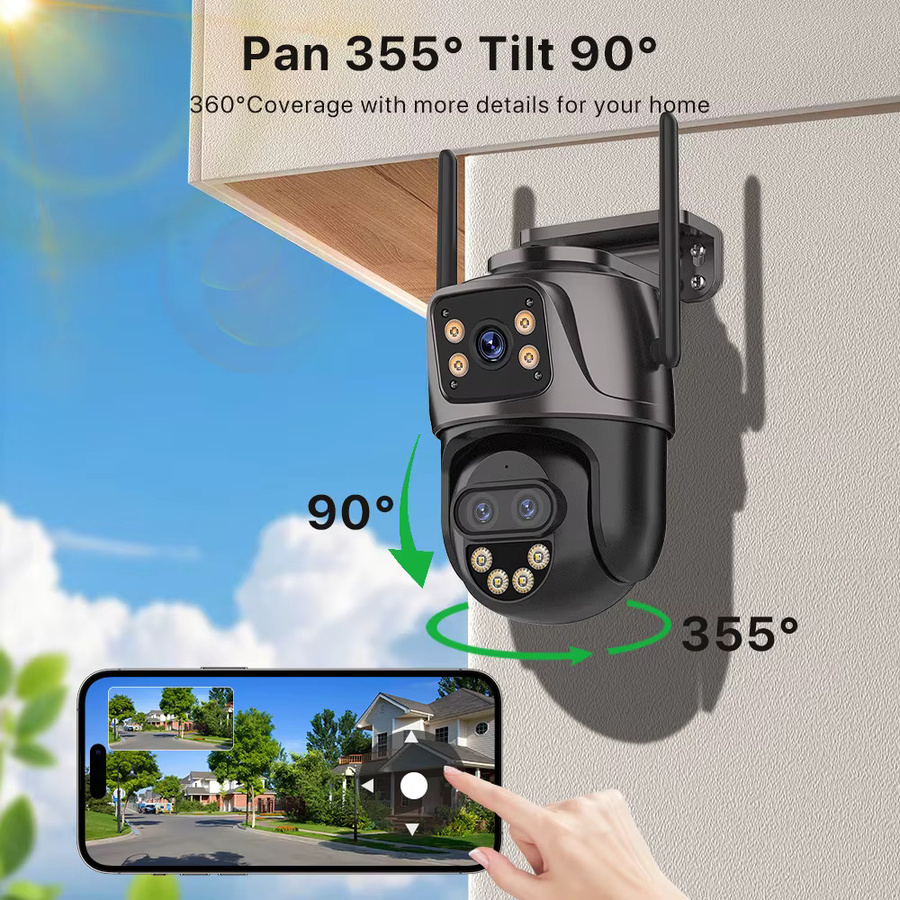 WONSDAR IP-WLAN-Außenkamera mit drei Objektiven, 2-Wege-Audio, IP66 wasserbeständig, intelligente Nachtsicht und automatischer Verfolgung in Schwarz (ICSee) - Bild 4
